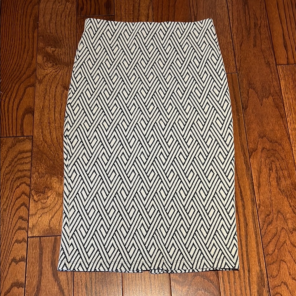 Zara Navy and White Knee-Length Pencil Skirt
